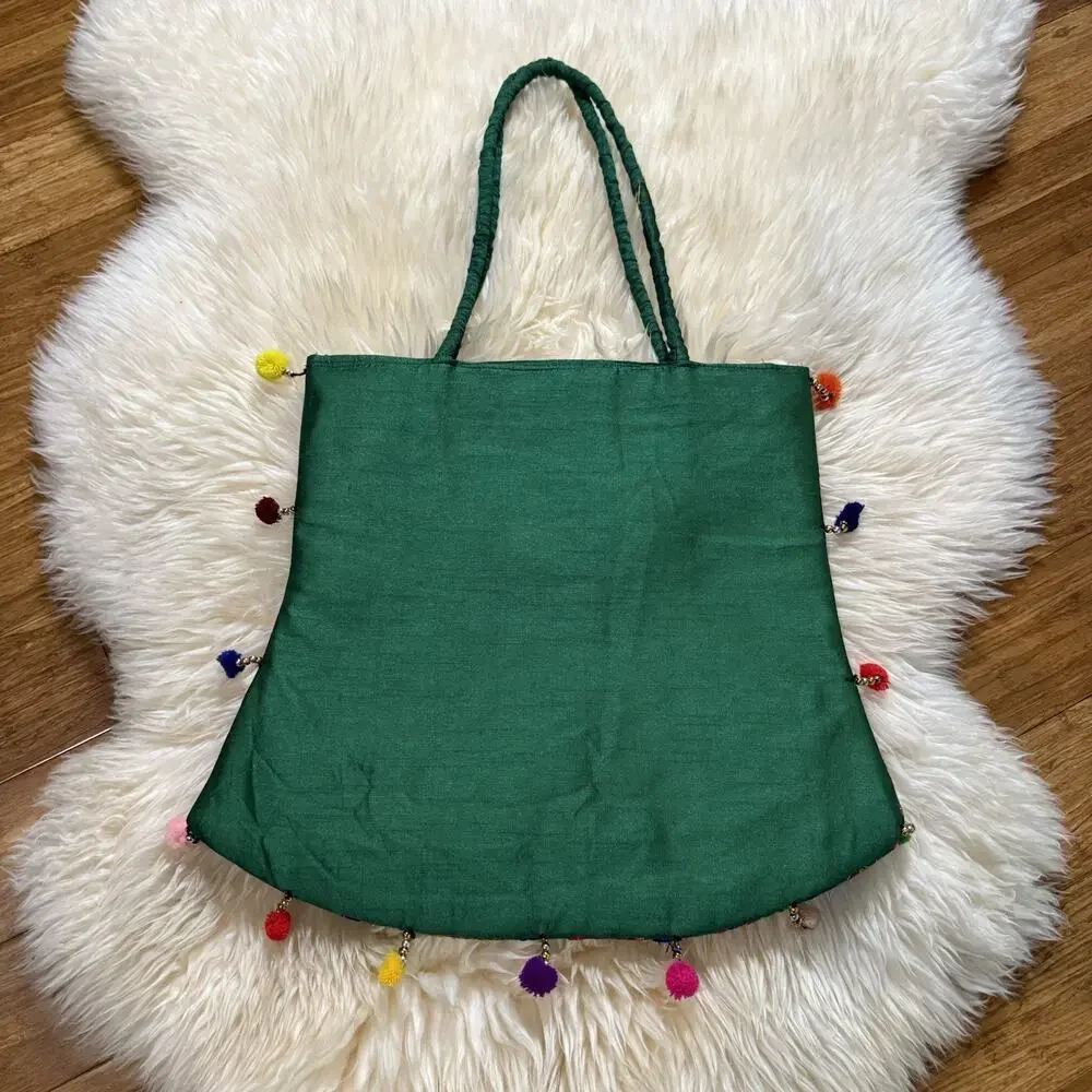 Artisan Boho Colorful Embroidered Silk Felted Floral Paisley Tote Shopping Bag